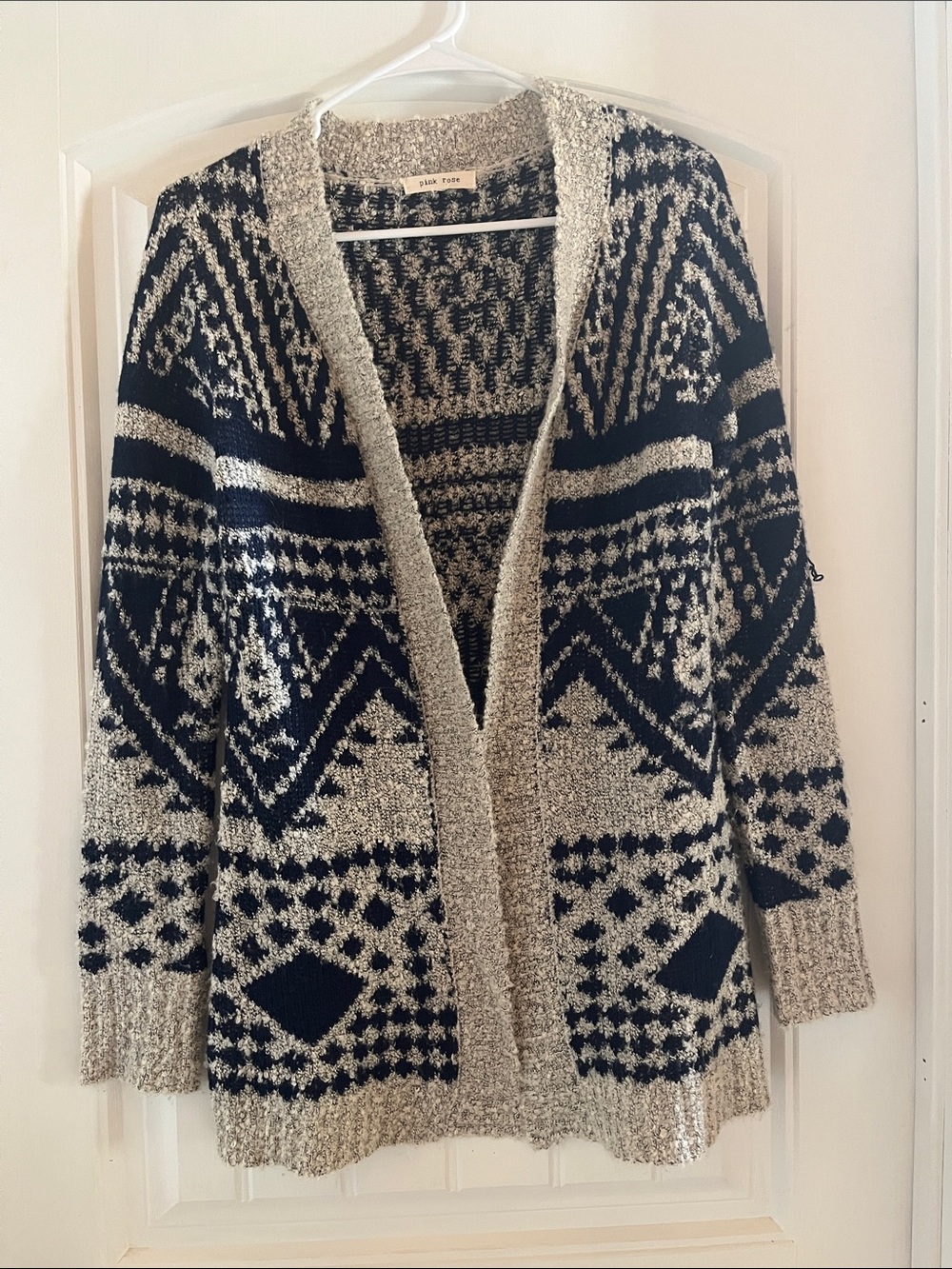 Pink Rose Black & Cream Geometric Open-Front Cardigan